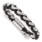 Black Leather and Stainless Steel Polished 8-inch Bracelet