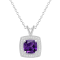 7mm Cushion Amethyst 1/7 ctw Diamond Rhodium Over Sterling Silver Halo
Pendant with Chain