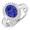 14K White Gold Violet Tanzanite and White Diamond Oval Halo Ring 1.93ctw