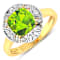 Green Peridot and White Diamond 14K Yellow Gold Halo Ring 2.11 ctw