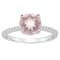 8mm Round Rose Quartz and 1/10 ctw Diamond Rhodium Over Sterling Silver Ring