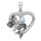 Rhodium Over Sterling Silver Antiqued Cubic Zirconia Mermaid Heart Pendant