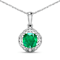 2.07ctw 14K White Gold Zambian Emerald and White Diamond Pendant with 18
inch Cable Chain