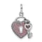 Rhodium Over Sterling Silver Cubic Zirconia Glitter Infused Heart and
Key Pendant