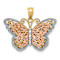 14K Tri-color Gold Textured Cut-out 2-level Butterfly Pendant