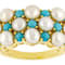 Turquoise And Cultured Seed Pearl Band Ring In 18K Gold Over Sterling Silver