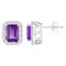 8x6mm Emerald Cut Amethyst And White Topaz Accent Rhodium Over Sterling
Silver Halo Stud Earrings