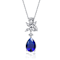 Sapphire Color CZ Pear Shape Cluster Pendant Necklace In White Gold Over Brass