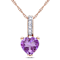 Amethyst & Diamond 10K Rose Gold Pendant With Chain 0.72ctw
