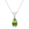 8x5mm Pear Shape Peridot with Diamond Accent 14k White Gold Pendant With Chain