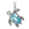 Rhodium Over Sterling Silver Antiqued Blue Crystal Turtle Pendant