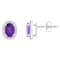 7x5mm Oval Amethyst And Created White Sapphire 10k White Gold Halo Stud Earrings