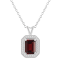 8x6mm Emerald Cut Garnet 1/7 ctw Diamond Rhodium Over Sterling Silver
Halo Pendant with Chain