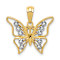 14K Two-tone Gold  Textured Diamond Butterfly Pendant