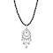 Black Bead Crystal Filigree Teardrop Pendant Necklace 15" Adj.