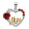 Sterling Silver and 14K Yellow Gold Vermeil Red Flower and Cubic
Zirconia Mom Pendant