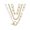 Pearl Simulant Paperclip And Cuban Link Necklace In Gold-Tone 18 Inch