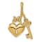 14K Yellow Gold Polished and Textured Key Tied to Heart Lock Charm
