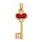 14k Yellow Gold Polished 3D Red Enameled Heart Key Charm