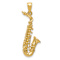 14k Yellow Gold Solid Polished and Textured 3D Saxophone Pendant