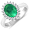 1.19ctw Green Emerald and Diamond 14K White Gold Halo Ring