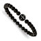 Stainless Steel Antiqued and Polished Black Agate Cross Stretch Bracelet