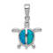 Rhodium Over Sterling Silver Lab Created Blue Opal Turtle Pendant