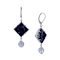 Square Semi-Precious & Round Bead Drop Earrings