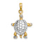 14K Two-tone Gold  3D Textured Land Turtle with Moveable Head Charm