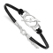 Rhodium Over Sterling Silver NHL LogoArt Tampa Bay Lightning Leather Bracelet