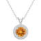 7mm Round Citrine 1/8 ctw Diamond Rhodium Over Sterling Silver Halo
Pendant with Chain