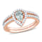 Aquamarine and Diamond 10K Rose Gold Halo Ring Set 0.73ctw