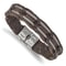 Brown Leather and Stainless Steel Polished Cable 8.5-inch Bracelet