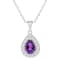 8x5mm Pear Shape Amethyst and White Topaz Accent Rhodium Over Sterling
Silver Halo Pendant w/Chain