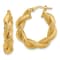 14K Yellow Gold 1" Polished and Textured Twisted Hoop Earrings