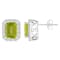 8x6mm Emerald Cut Peridot And White Topaz Accent Rhodium Over Sterling
Silver Halo Stud Earrings