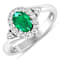 Oval Green Emerald and Diamond 14K White Gold Halo Ring 0.83 ctw