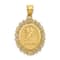 14k Yellow Gold Solid Satin, Polished and Textured Aquarius Zodiac Oval Pendant