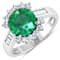 3.33ctw Green Emerald and Diamond 14K White Gold Halo Ring