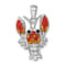 Rhodium Over Sterling Silver Polished Orange Crystal Lobster Pendant