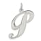 Rhodium Over Sterling Silver Fancy Script Letter P Initial Charm