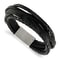 Black Leather and Stainless Steel Brushed Braided Multi-Strand 8.25-inch Bracelet