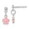 Sterling Silver Pink Enamel Flower Children's Post Dangle Earrings