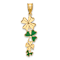14K Yellow Gold Polished with Green Enameled Clovers Pendant