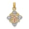 Rhodium Over 14K Tri-color Gold Cross Inside Frame Charm Pendant