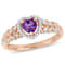 Amethyst and Diamond 10K Rose Gold Heart Ring 0.45ctw