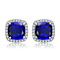 Sapphire Color CZ Halo Stud Earrings In Sterling Silver