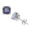 Square Cushion Mystic Fire Blue Topaz Sterling Silver Stud Earrings 4.10ctw