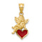 14k Yellow Gold Satin and Diamond-Cut Angel on Red Enameled Heart Pendant