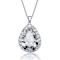 Pear Shape CZ Halo Pendant Necklace In White Rhodium Over Brass